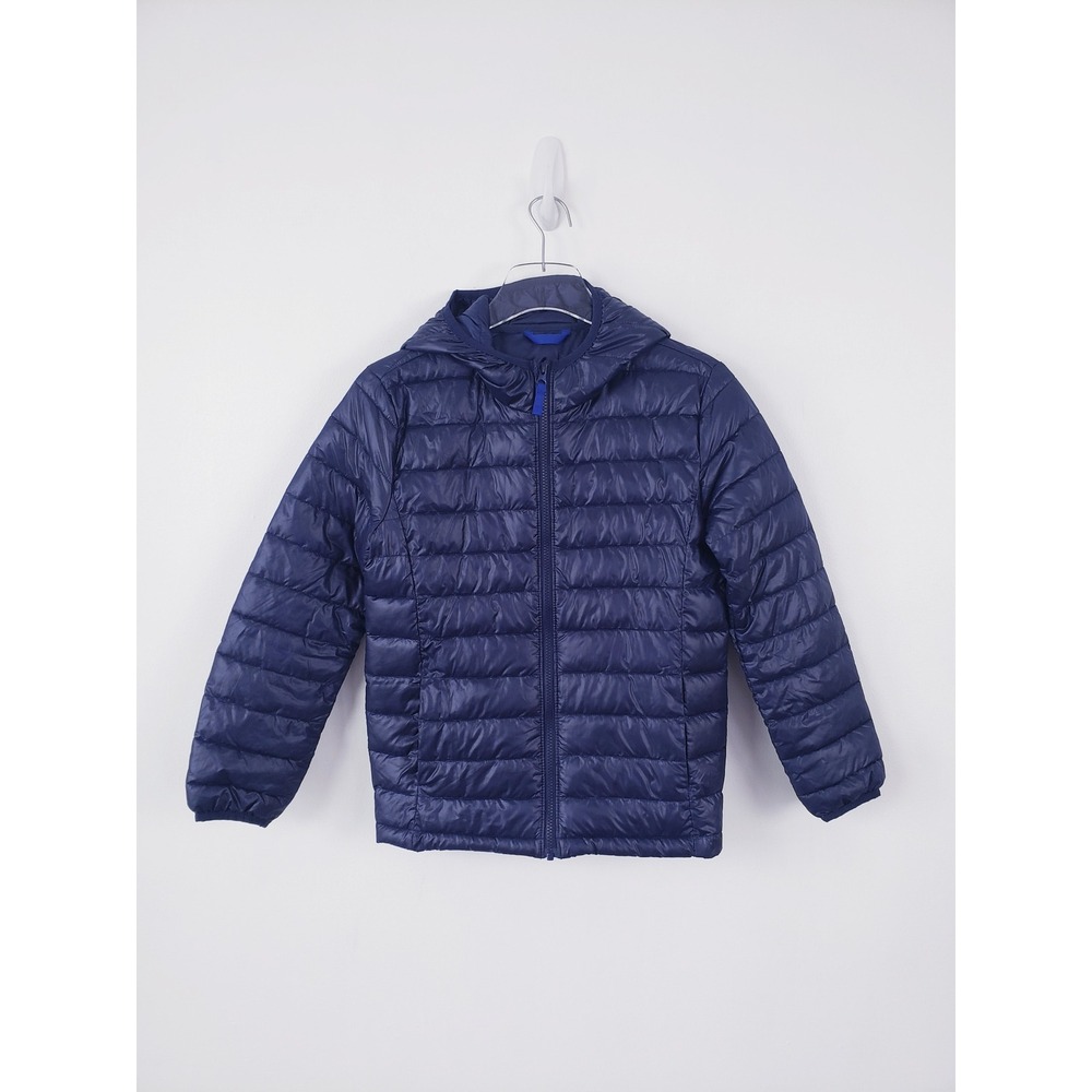Primary Kids Lightweight Puffer Jacket Navy Blue Quilted Hooded Size 12